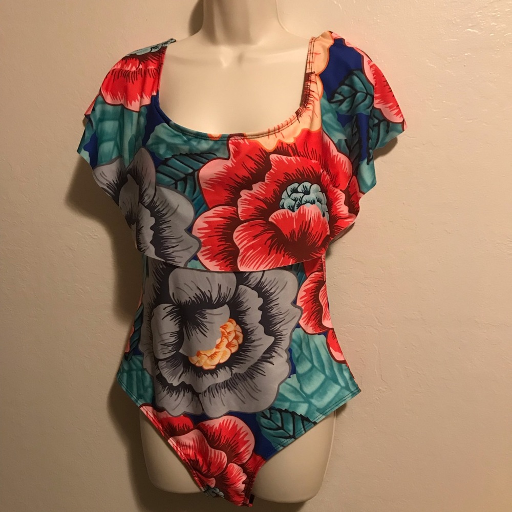 Flower print one piece swimsuit